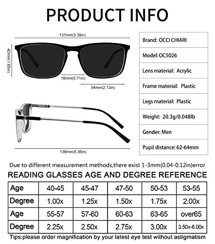 Image of OCCI CHIARI Reading Sunglasses for Men Wide Sun Glasses Readers 3.0 Outdoor UV400(1.0 1.25 1.5 1.75 2.0 2.25 2.5 2.75 3.0 3.5)