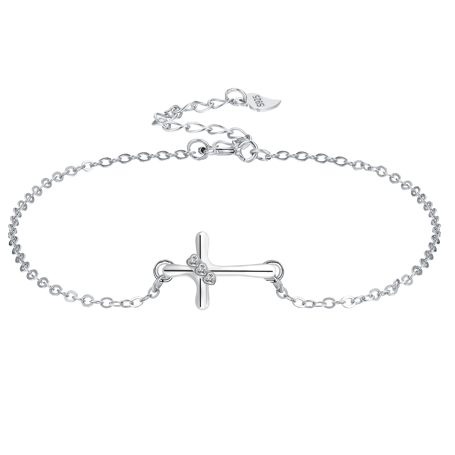 J.MUENPulseras Cruz para Mujer, Plata de Ley 925 Pulsera, Regalos de Joyería para Mujeres y niñas, Adecuada para Alérgicos