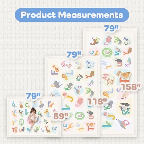 Image of 1.3 inch Thick Baby Floor Play Mat 59x79 Memory Foam Kids Mat(ABC Animal) | Padded Mat for Tummy Time Crawling, Non-Slip Plush Playmat for Nursery Playroom Classroom