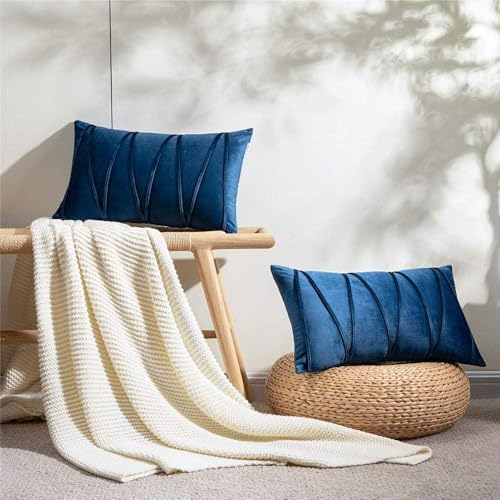 Image of Amazon Brand - Umi Decorative Striped Throw Pillow Covers 12 X 20 Inch,Soft Solid Velvet Pillow Covers Cushion Case with Zigzag Pattern for Sofa Bedroom 30 X 50 Cm (Pack of 2) Blue