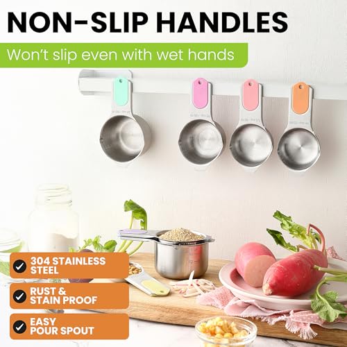 Image of Spring Chef Magnetic Stainless Steel Measuring Cups Set of 7, Pastel