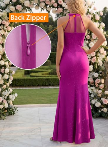 Image of VFSHOW Womens Formal Sexy Halter High Slit Prom Wedding Guest Maxi Dress 2023 Illusion Sweetheart Neckline Evening Long Gown