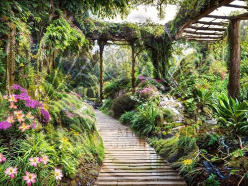Lush Garden Path & Pergola Mural, Tapestry & Curtain – Waterproof Outdoor Wall Hanging, Garden Wall Art, Fence Decor & Outdoor Living Wall Art W240cm x H180cm, W94.5 inches x H70.87 Inches