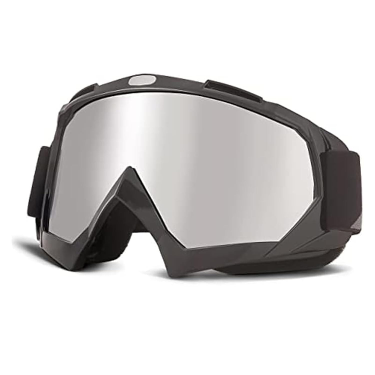 Motocross Dirt Bike Glasses, Ski Glasses, UV Anti-fog Glasses with Foam Padding, Suitable for Outdoor Sports (Black-Silver)