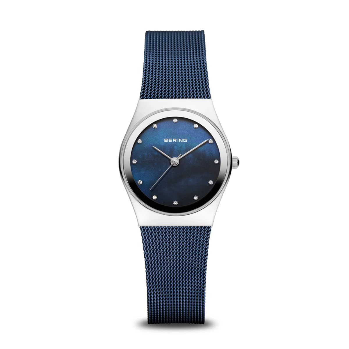BERING Women's Quartz Watch, 27 mm Silver Stainless-Steel Case and Blue Dial, Milanese Strap, Sapphire Crystal, 3 ATM, 12927-307
