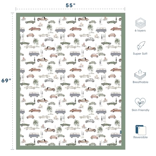 Image of GRSSDER Cotton Muslin Quilt Blanket - Silky Soft and Breathable Kids' Throw Blanket, Oversized Muslin Blankets for Newborns, Toddlers & Kids, 6 Layers Reversible Design for All Seasons, 55 inch x 69 inch