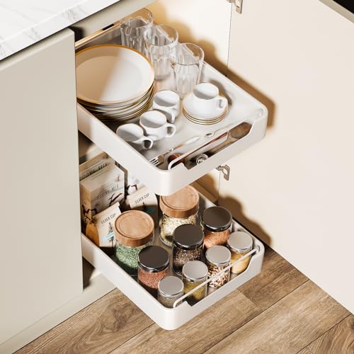 Avmvnvc Cajón Telescópico, Ampliable Cajón Deslizante para Alacena, Cajones Extraíbles para Armario de Cocina, 1 Unidad Organizador de Gabinete Extraíble (Blanco, 42 cm x 25 cm x 6 cm)