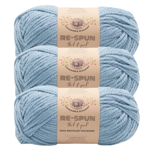 Image of Lion Brand Yarn, Re-Spun Thick & Quick Yarn, Faded Denim, Blue, 3 Pack