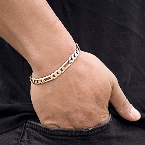 LIFETIME JEWELRY 4mm & 7mm Figaro Chain Bracelet 24k Gold Plated for Men and Women2