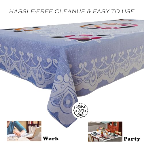 Image of Kuber Industries Cotton Rectangular Center Table Cover,Table Cloth Cover,Tabletop Cover,Kitchen Table Cloth,Table Protector Cover,4-Seater Table Cover,Flower Net-Design,CTC,40x60 Inch,Blue