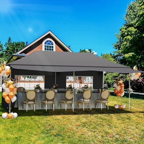 10X20Ft Pop Up Canopy Tent with 5 Removable Sidewalls & PE Windows, Wedding Party Tent Outdoor Waterproof UV50 Canopy Event Shelter Tents for Parties Car Port Vender Events, Dark Grey