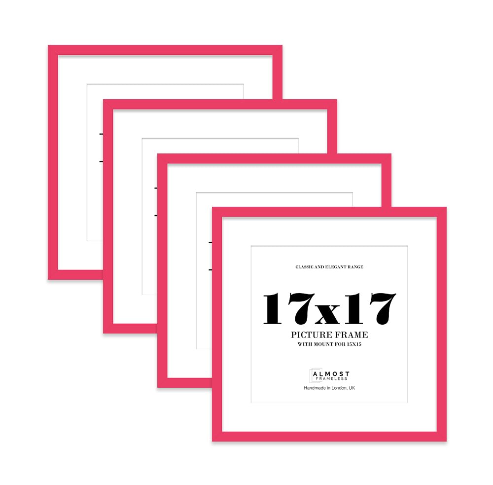 17x17 Bright Pink Picture Frame with Mount for 15x15 Photos, Prints - Modern Square Wall Frame, Set of 4