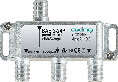 Axing BAB 2-24P 2-Way Splitter 24 dB Cable TV CATV Multimedia DVB-T2 Class A+, 10 dB, 5-1218 MHz Metal