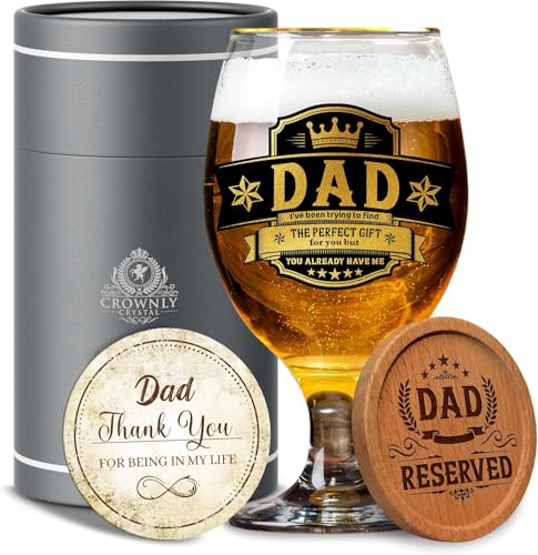CROWNLY CRYSTAL Dad Birthday Gifts Pint Glasses Personalised Gifts for Men Daddy Beer Glasses Gifts from Daughter Son Happy Birthday