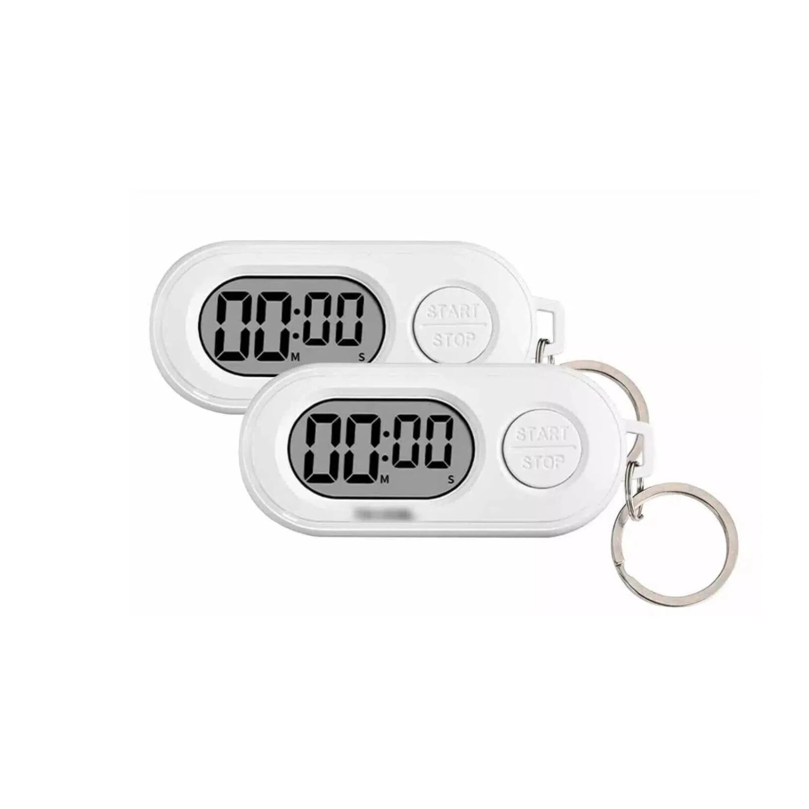 フリランス-ショプ ストップウォッチ 【2個セット】 キーホルダー付き スポーツタイマー 小型 勉強タイマー キッチンタイマー LCDディスプレ 携帯に便利 スポーツ 学習 料理 教師 アスリート (ホワイト+ホワイト)