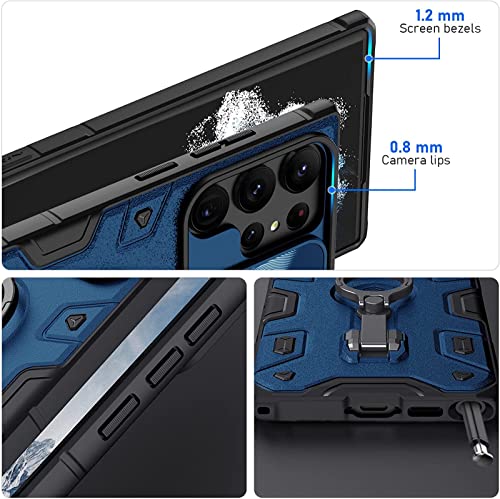 Image of Wefor Armor for Samsung Galaxy S23 Ultra Case with Kickstand & Camera Lens Cover, Shockproof Hard PC Back and Soft Silicone Bumper Hybrid Protective Cover for Galaxy S23 Ultra (Blue)