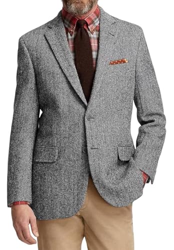 Men's Wool Blend Vintage Classic Blazer Solid Color Simple Single Breasted Sports Casual Herringbone Jacket3