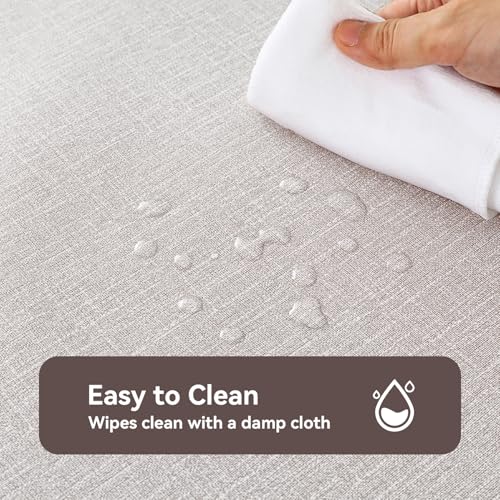 Image of Romanstile 100% Waterproof PVC Tablecloth, Square Oil Spill Proof Stain Resistant Vinyl Table Cloth, Wipe Clean Plastic Table Covers for Kitchen /Dining /Parties - 54 x 54 Inch, Beige