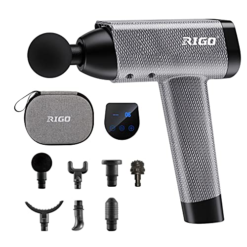 Massage Gun,RIGO Massage Gun Deep Tissue, 30 Speeds Handheld Muscle Massager Percussion Massager Deep Tissue with 7 Massage Heads Muscle Gun,Quiet Brushless Motor Cordless for Muscle Tension Relief