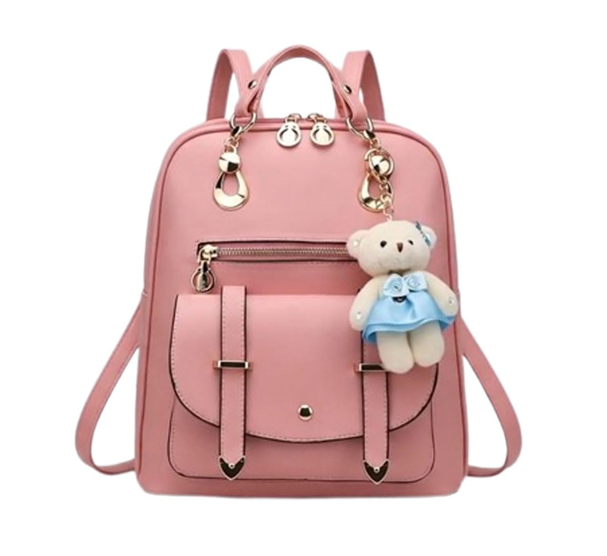 floki Fashion Korean Style Backpack Shoulder Bag with Teddy Bear for Teenager Girl Women Lady Casual Bag Pack Dual Usage Bag (peach)-picture-28