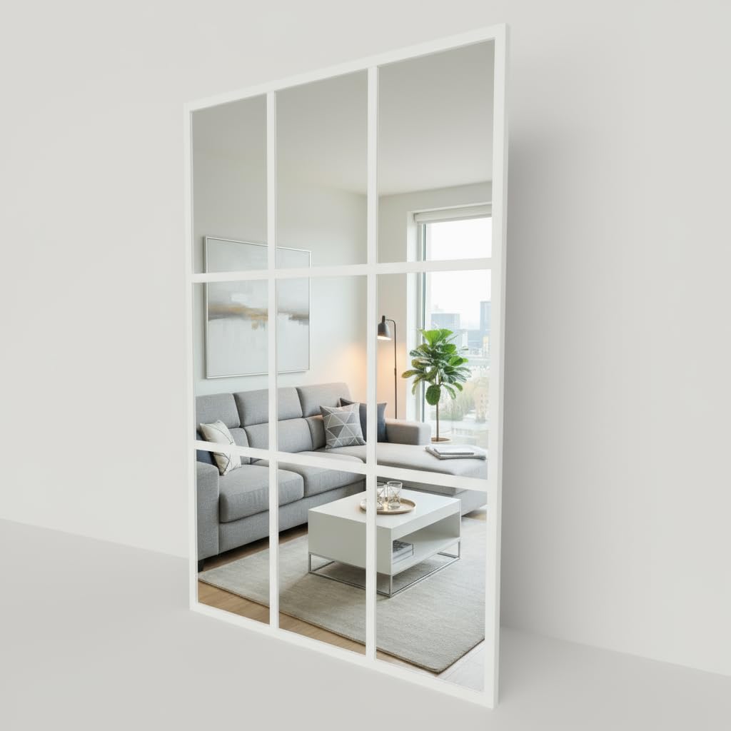 THEROSE Espejo Ventana, Espejo Industrial, Aluminio Blanco 120 x 80 cm