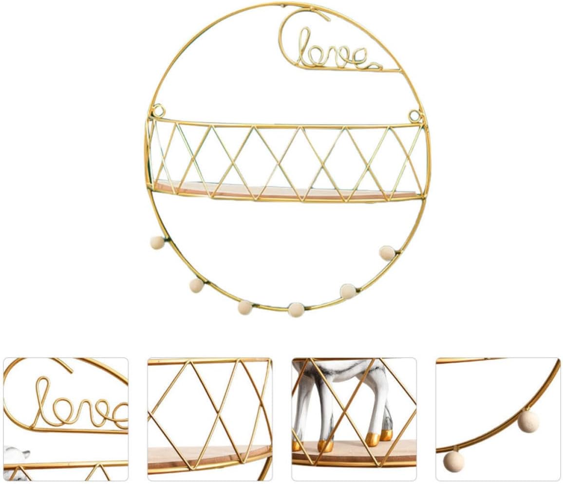 Alipis Creative Wall-Mounted Storage Basket Rack with Strong Bearing Capacity and Decorative Golden Iron Frame, Circular Shape, for Home and Study Organization