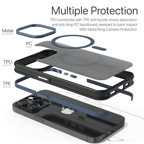 Image of Vaku Luxos Polycarbonate Elemento Magpro Back Cover Case For iPhone 15 Pro Max Shockproof Scratch Resistant Slim Thin Military-Grade Protection Support Mag-Safe Wireless Magnetic Charging - Blue