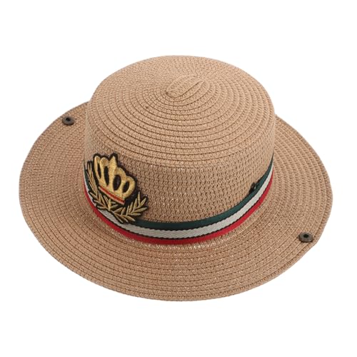 Spring Autumn Straw Hat Wide Brim Sun Protection for Boys Breathable Woven Straw Beach Hat for Outdoor Activities Khaki