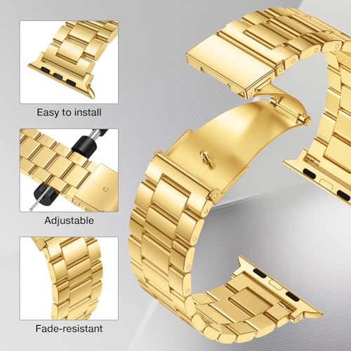 Image of Metal Band Compatible with Apple Watch Bands for Men 49mm 46mm 45mm 44mm 42mm 41mm 40mm 38mm, Stainless Steel iWatch Bands for Apple Watch Ultra 3 2 1 /Series 11 10 9 8 7 6 5 4 SE