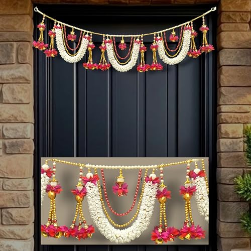 Image of iHandikart Floral Door Toran for Main Door | 40 Inch, Door Hanging toran for Entrance and Home Decor, Perfect Decorative Door bandarwal & Artificial Flower toran for Diwali & Festive Home Decor