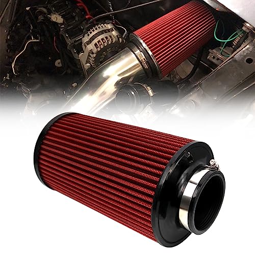 RYANSTAR RACING 76mm 3 High Flow Round Tapered Cone Cool Air Filter Cleaner with Top Filter Design Long 270mm tall