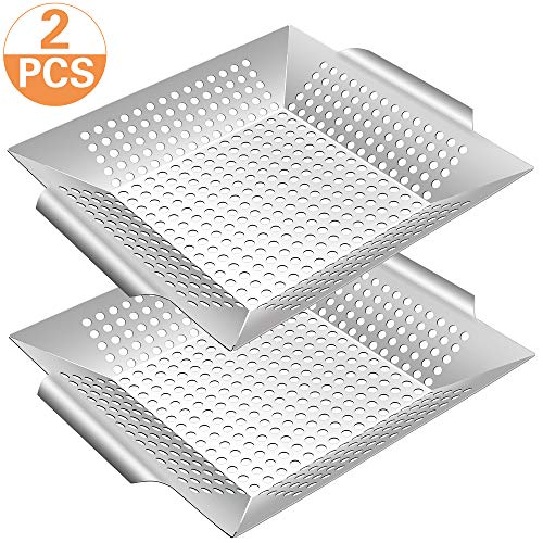 HaSteeL Grill Basket Set of 2, Large BBQ Grilling Basket Wok for Vegetable
