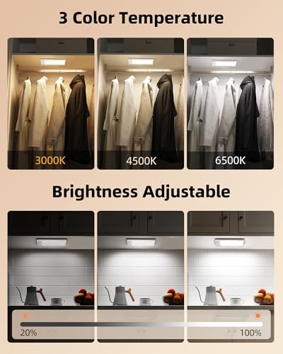 Image of EZVALO 3000mAh Under Cabinet Lighting, 150LM Ultra Bright Motion Sensor Light, Rechargeable Magnetic Under Counter Lights for Kitchen, Dimmable Closet Light with 3-Inch Wide Panel