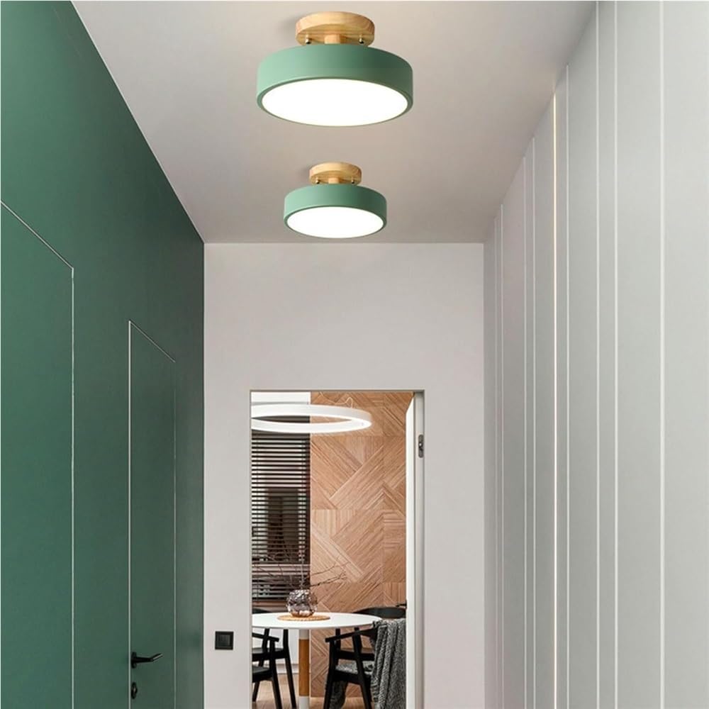 Générique Lampy sufitowe nowoczesna okrągła trzykolorowa lampa sufitowa z drewnianym ściemniaczem regulowany styl artystyczny do biurek korytarzy wejściowych do domu (zielone 30 cm) oświetlenie plafon