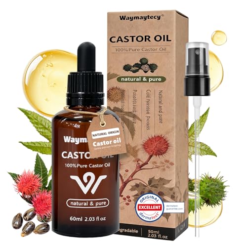 60 ml Huile de Ricin Bio Pressée à Froid, Huile de Ricin Bio des Cheveux, Huiles Capillaire Nourrissante Multi-Usage, Soin pour Cheveux, Cils, Ongles, Peau