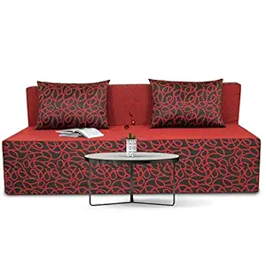 Adorn India Easy Three Seater Sofa Cum Bed Poly Cotton (Maroon & Black) 5'X6' (5 x 6)