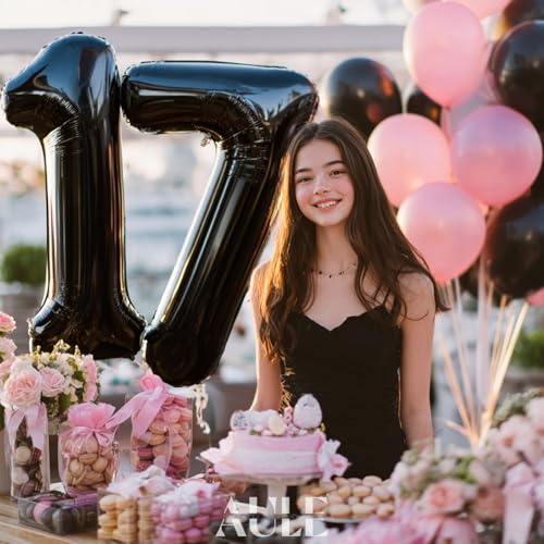 Image of AULE 40 Inch Large 17 Balloon Numbers Black, Big Foil Number Balloons, Giant Helium Happy 17th Birthday Party Decorations for Boy and Girl, Huge Mylar Anniversary Party Supplies