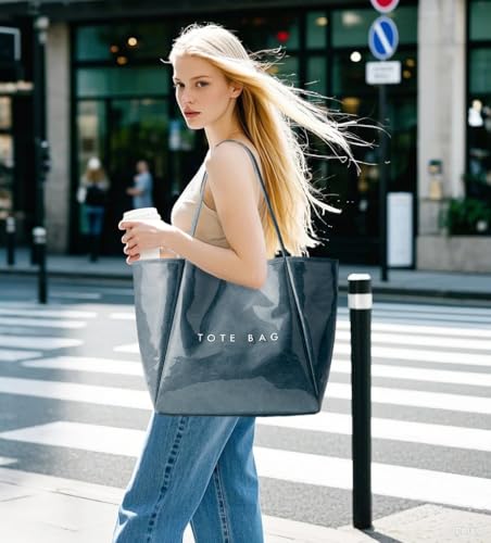 Image of KALIDI PVC Tote Women Weekender Bag Large Shopper Handbag Oversize Shoulder Travel Purse