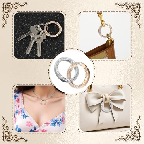 COMNICO Runder Karabinerhaken, 8 Stück Metall Strass O-Ringe Schnappclip, Ring Karabiner Snap Zinklegierung Karabinerhaken Clip Schnalle DIY-Zubehör für Schlüsselanhänger Handtaschen Basteln