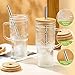 JunVpic Glass Cups with Bamboo Lids and Straws, 24oz Glass Tumbler with Handle, Stainless Steel Straws & Cleaning Brushes – Boho Pattern Iced Coffee Cup for Smoothies, Tea, and Gifts, Set of 2