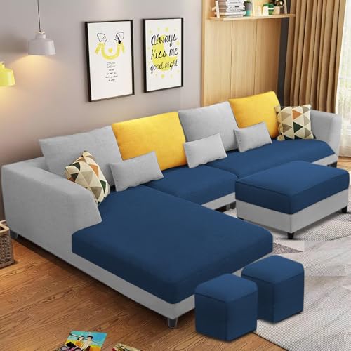 Image of Galib LHS 8 Seater L Shape Sofa Set for Living Room (Blue Grey Fabric) Premium Fabric Sofa