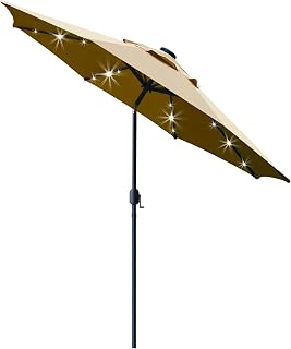 Sunnyglade 9ft Solar LED Patio Umbrella with Crank Tilt 24 Lights Light Tan - Outdoor Shade Solution