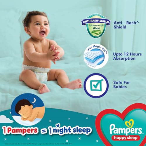 Image of Pampers Happy Sleep Pant Style Baby Diapers, Small (S), 60 Count, 1 Pampers = 1 Night Sleep, with Anti Rash Shield, 4-8 Kg Diapers