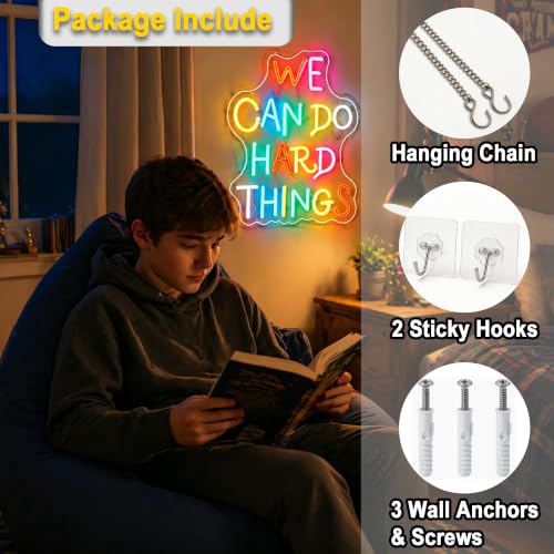 Image of We Can Do Hard Things Neon Sign for Wall Decor Light Up Sign Positive Led Signs for Class Room Party Home Wall Decor USB Powered