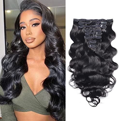 Feelgrace Body Wave Clip In Human Hair Piece Virgin Human Hair Clip in on Body Wave Hair Extension Looking Natural and Soft Touch Hair (16 Inch)