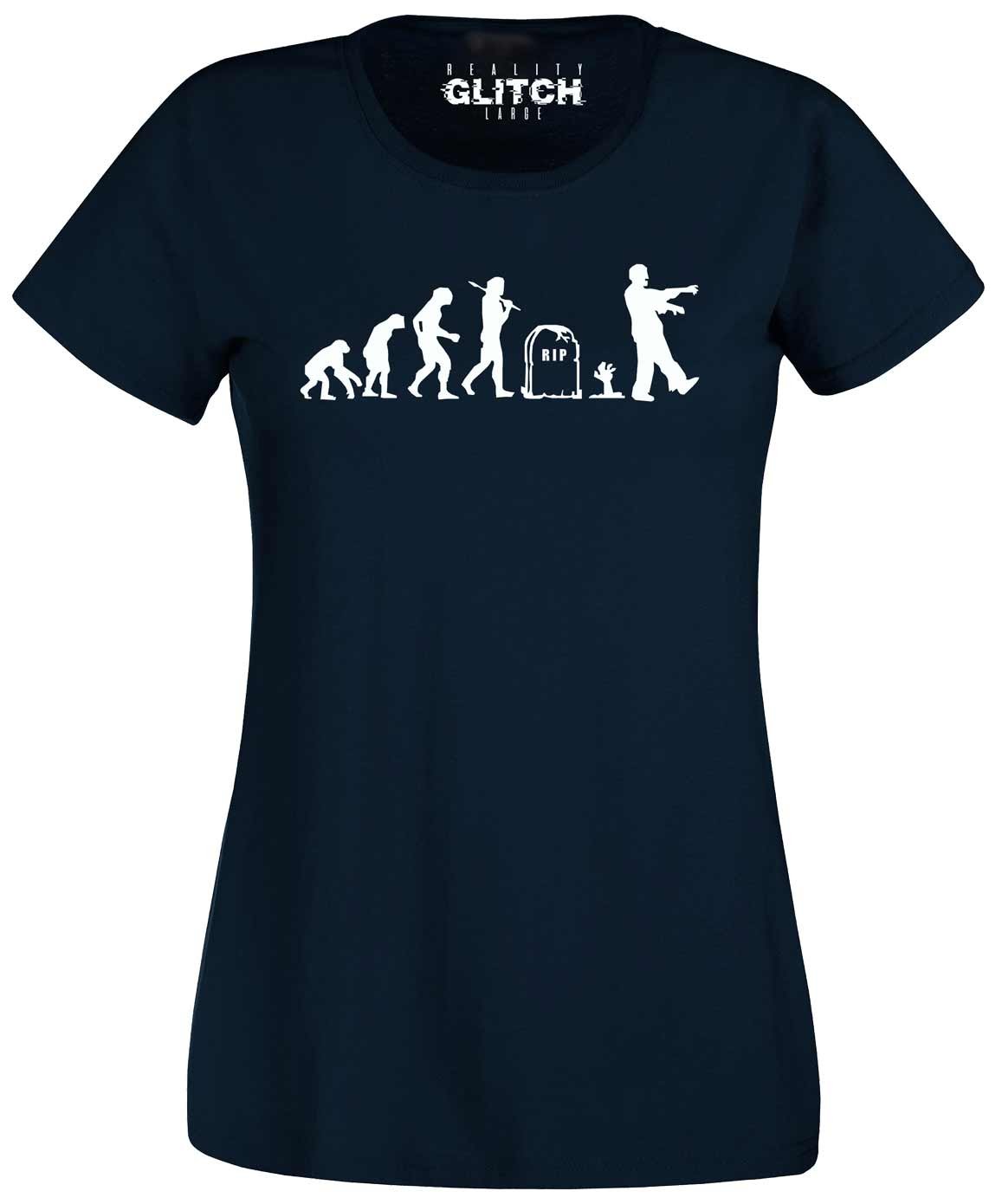 Reality Glitch Women's Navy Evolution Of Zombie T Shirt