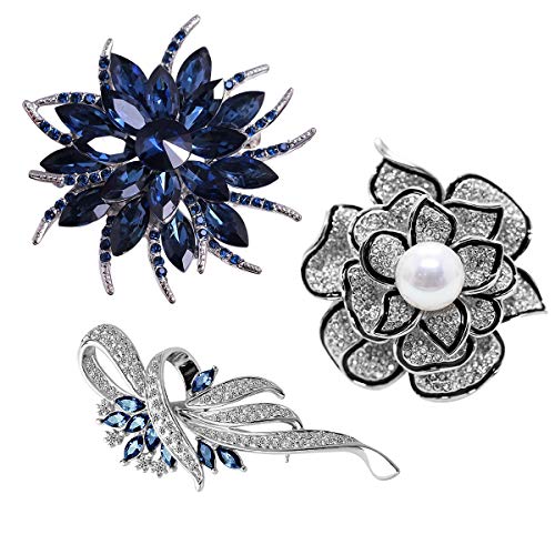 Merdia Brooch Pin for Women Flower Brooch with Created Crystal for Wedding,Party (3pcs)