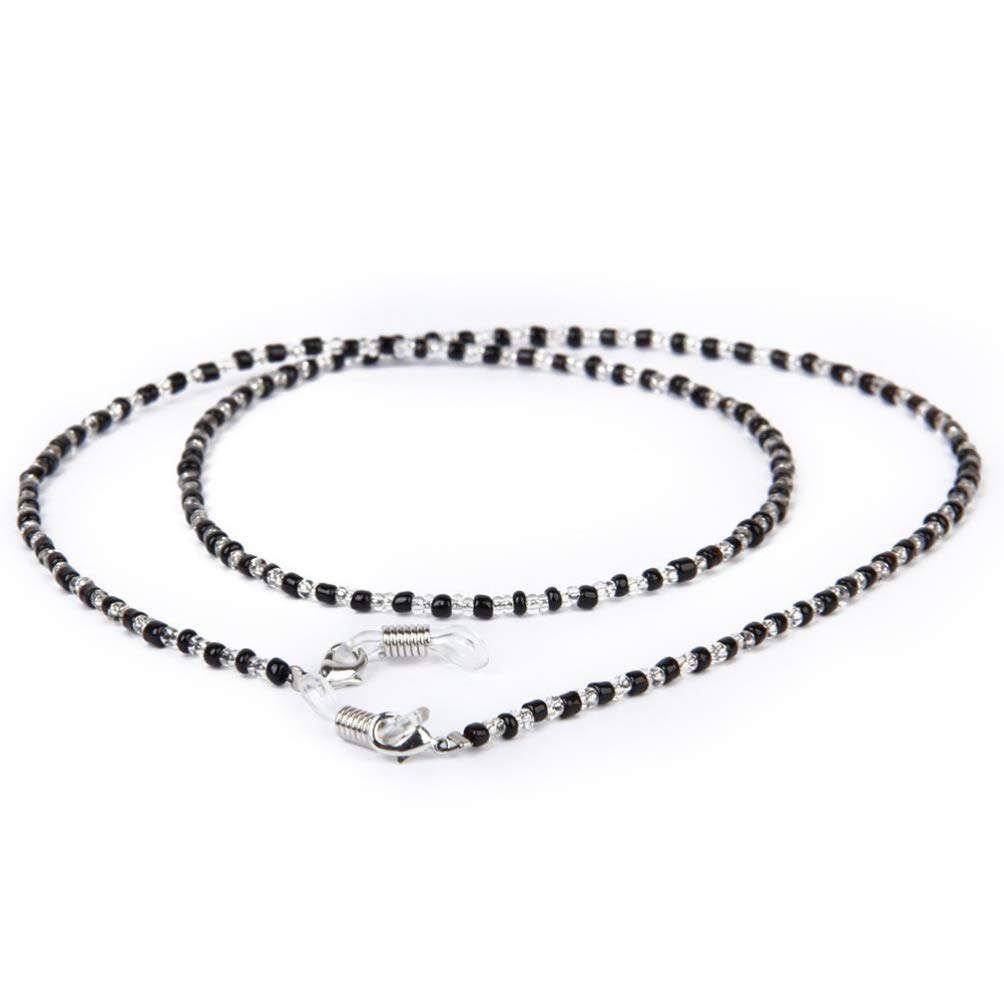 ULTNICE 60cm Long Fashion Crystal Beads Beaded Glasses Eyeglasses Sunglass Spectacles Chain Holder Neckchain (Black+Clear)