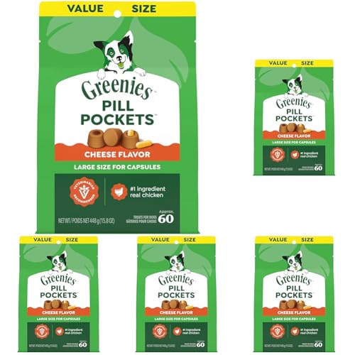 Image of Greenies Pill Pockets for Dogs Large Size, Dog Treat Pouch for Capsule Medication, Cheese Flavor, 15.8 oz. Pouch (Pack of 5)