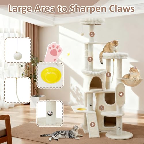 Torre para Gatos Grande UWELLPETS 68" de Alto Beige miniatura 6